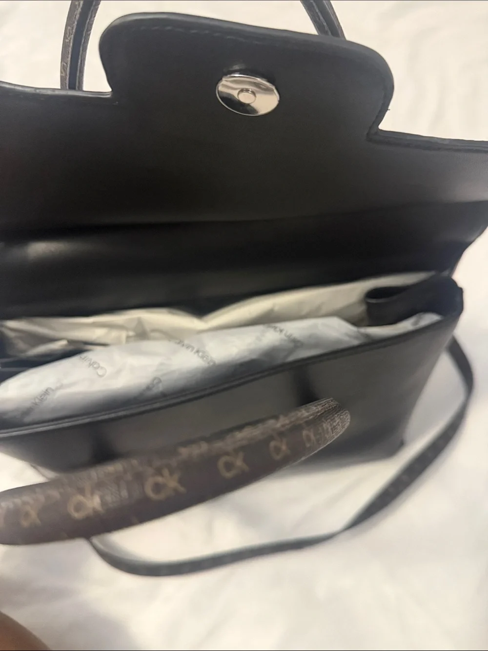 Calvin Klein Black Satchel with CK Logo Plaque